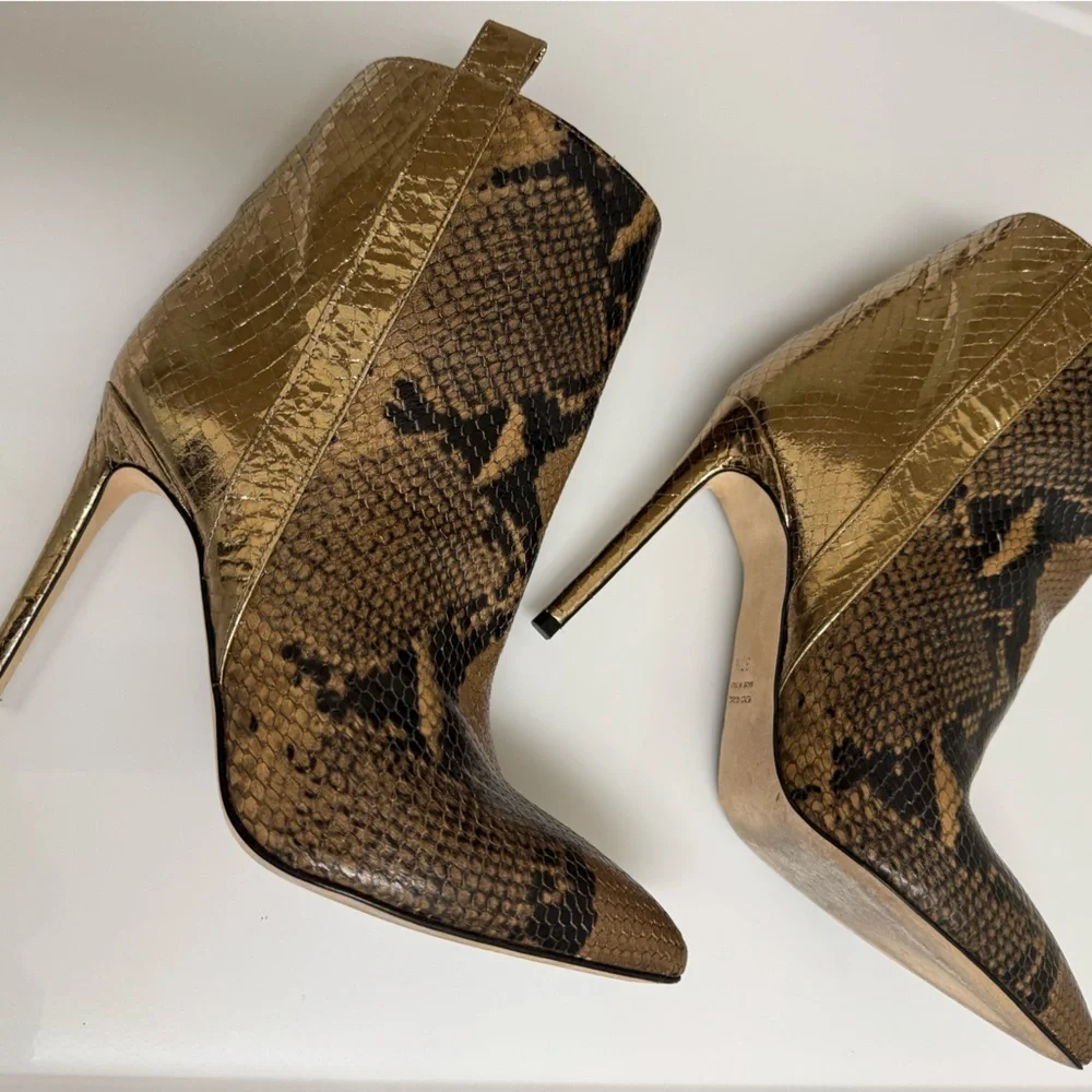 Paris Texas Tan/Gold Python Stiletto Heels Ankle‎ Boots Size 7.5 EUC